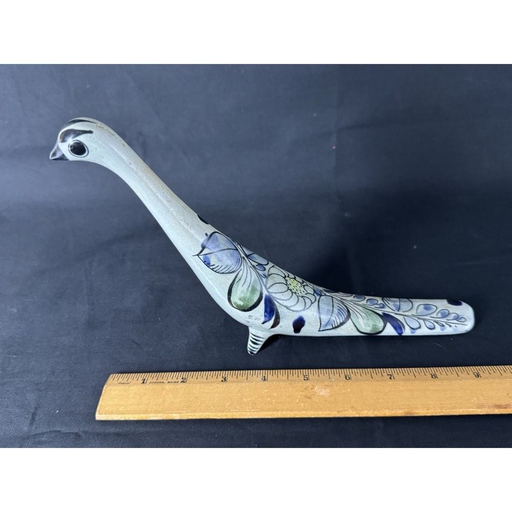 Vintage Tonala Mexico Pottery Hand Painted Bird 9" Long 6.5" Tall Read Note - Picture 13 of 16